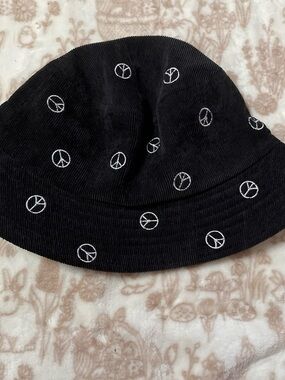 Black Corduroy Peace Sign Bucket Hat